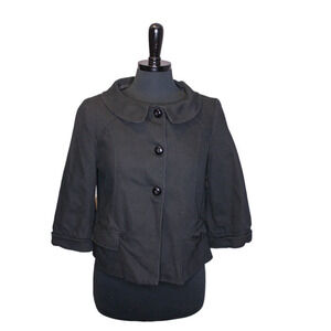 Tulle Black Corduroy Jacket Peter Pan Collar 3/4 Length Sleeves A Line Size L